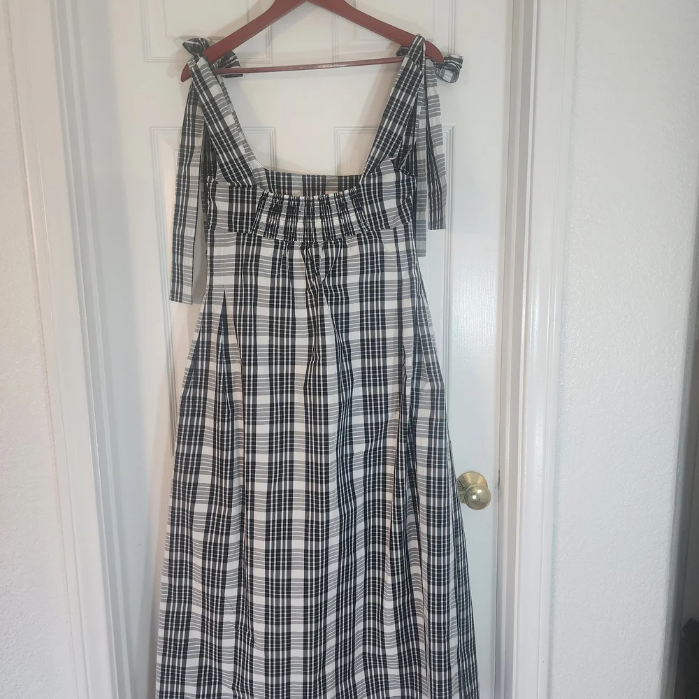 Maeve by Anthropologie Black & White Plaid Peplum A-Line Midi Dress - Size Small - Picture 5 of 11